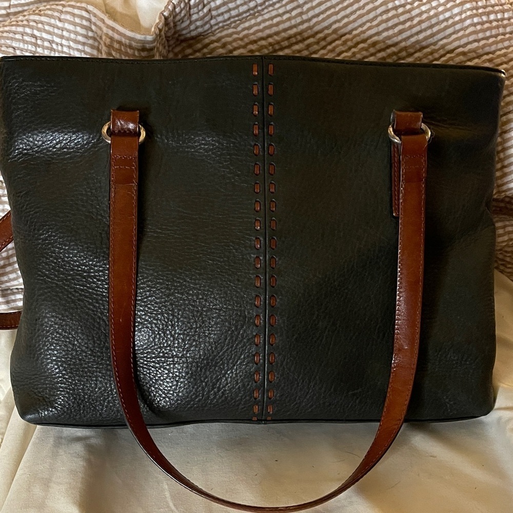 Fossil Classy Elegant Black and Brown Leather Tote Bag Fossil Shoulder Bag